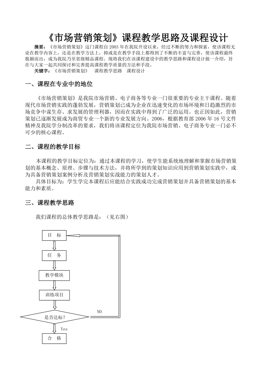 《市场营销策划》课程教学思路及课程设计